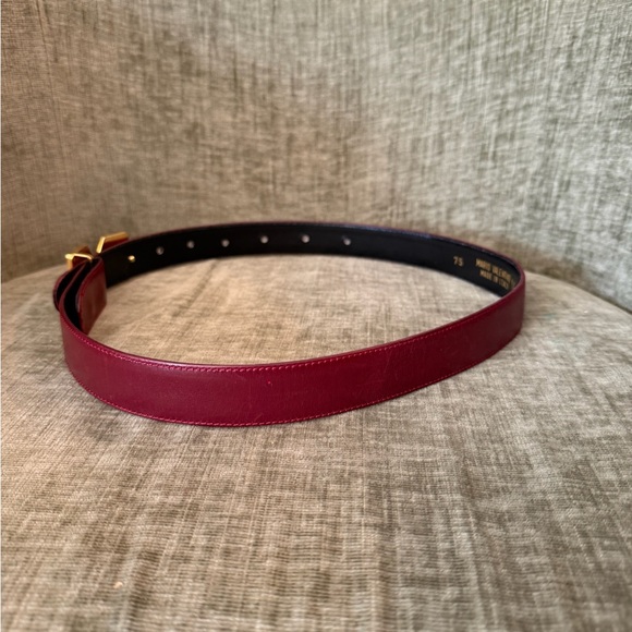 Valentino Burgundy Leather Belt with Gold V Buckle - Picture 5 of 5